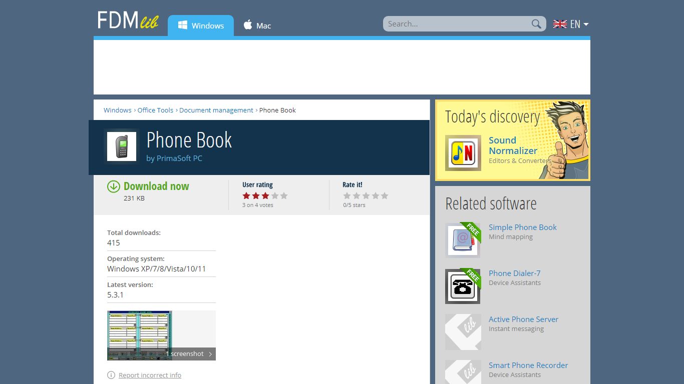 Phone Book (free version) download for PC - FreeDownloadManager